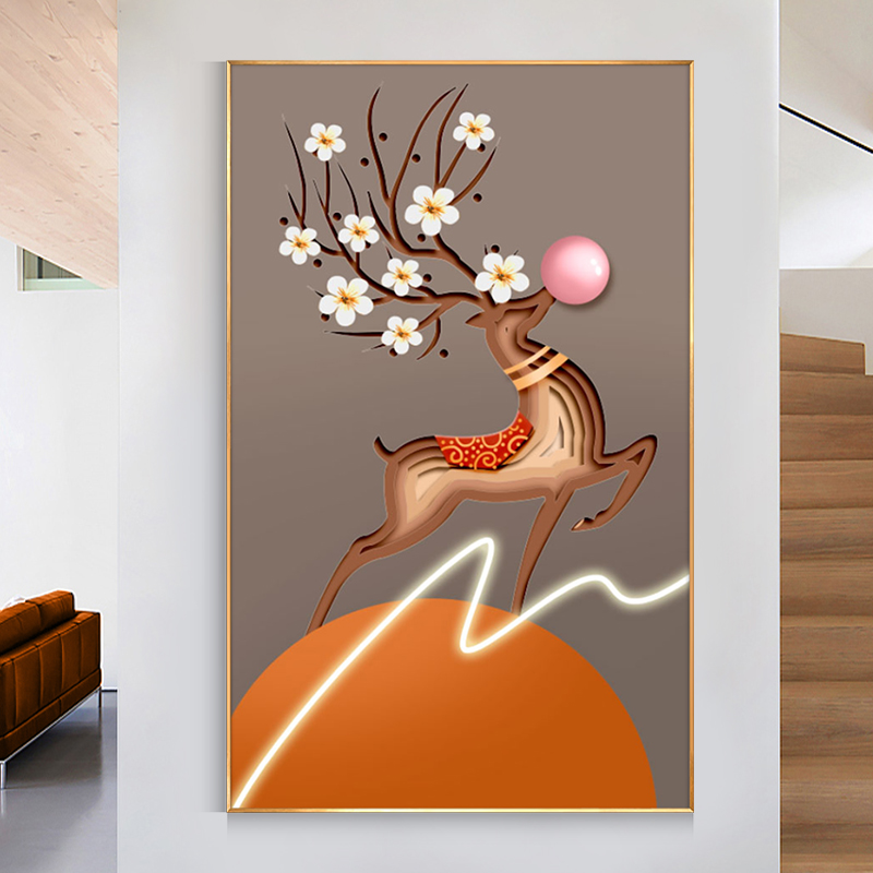 抽象动物玄关装饰画入户走廊背景墙挂画现代简约客厅过道晶瓷壁画图片