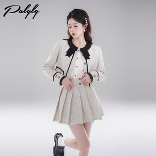 富家千金风圆领长袖短款外套连衣裙高级感时尚别致套装裙花色女装