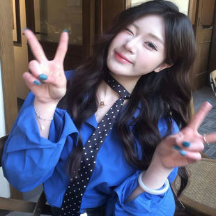 2025新款衬衫巨显白高级感克莱因蓝色衬衣外套夏外套慵懒长袖上衣