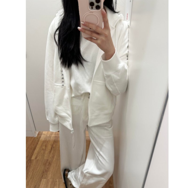 白色连帽卫衣女拉链开衫秋季2025新款宽松百搭上衣外套韩系慵懒风