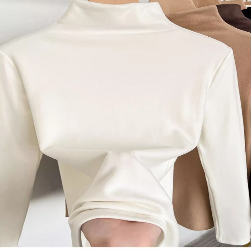 白色双面德绒磨毛加厚半高领