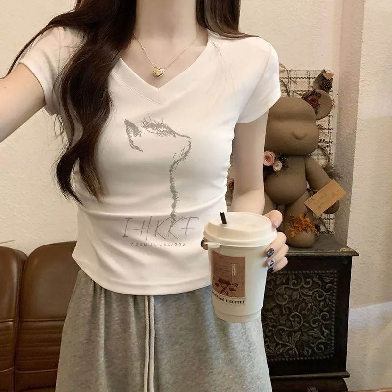 品牌剪标撤柜褶皱短款短袖T恤女