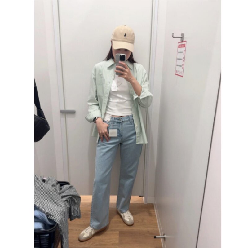早春新款清新绿色衬衫超显白内搭外穿百搭纯棉衬衣长袖上衣外套女