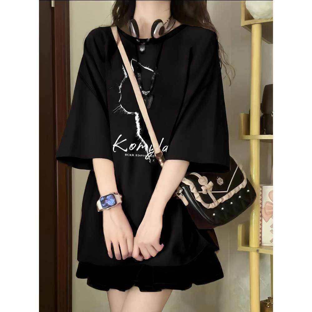 学院风黑色百搭短袖t恤女大童夏装2026初中高中学生宽松半袖上衣