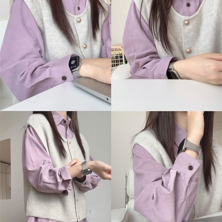 轻奢紫色灯芯绒长袖衬衫外套女