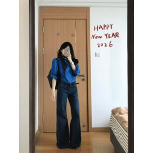 法式气质高级感衬衫女2026春装克莱因蓝衬衫休闲慵懒外套宽松上衣