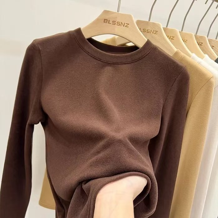 圆领双面德绒打底衫女秋冬内搭加绒加厚保暖上衣纯色长袖t恤女潮,女装/女士精品,T恤,淘宝优惠券,粉丝福利购,淘宝优惠卷