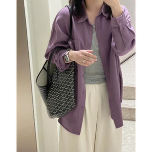 紫色衬衫外套女春秋2025新款设计感小众衬衣叠穿纯棉宽松长袖上衣