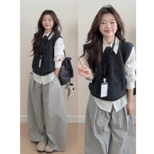 慵懒风白衬衫100%纯棉女春秋小个子白色衬衣叠穿冬季长袖上衣