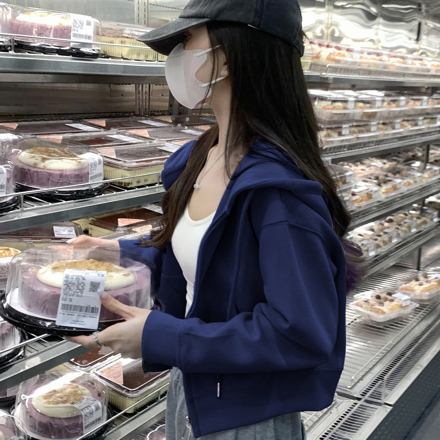 早秋卫衣2026新款春秋季小个子藏青色爆款开衫连帽短款秋外套女款