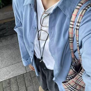 雾霾蓝色衬衫女上衣小个子浅蓝正肩打底内搭叠穿衬衣宽松百搭秋冬