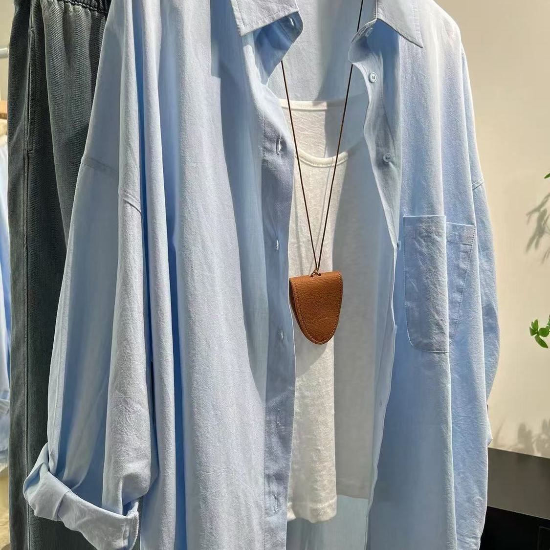 轻奢高级感蓝色纯棉衬衫女长袖春秋新款宽松超好看百搭衬衣开衫潮