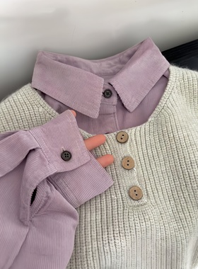 紫色灯芯绒衬衫女士高级感温柔今年新款休闲秋冬叠穿宽松显瘦衬衣