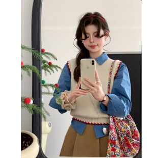 法式克莱因蓝衬衣早春秋女外穿正肩长袖上衣2026新款叠穿内搭衬衫