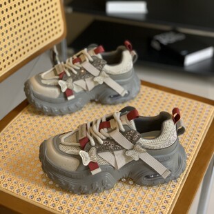 百搭高级感运动休闲鞋 时尚 新款 女2025秋季 炸街增高厚底轻便老爹鞋