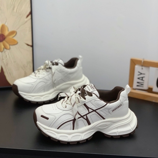 厚底增高轻便运动休闲鞋 显脚小复古炸街真皮老爹鞋 女2025秋冬新款