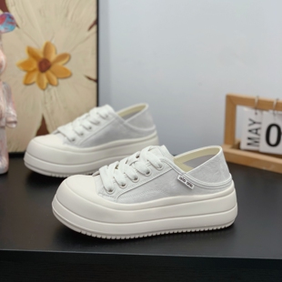 丑萌大头鞋 小个子增高松糕厚底鞋 2026春新款 两穿真皮小白鞋 女爆款