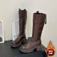 增高厚底长筒瘦瘦靴女2025冬季 新款 复古显瘦骑士靴加绒不过膝长靴