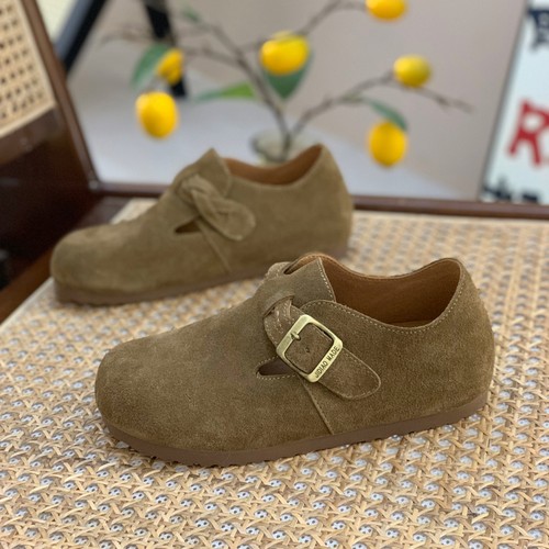 平底真皮勃肯鞋女2025春秋新款软底复古懒人豆豆鞋休闲百搭博肯鞋