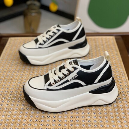 真皮厚底阿甘鞋女2025春秋百搭运动鞋小个子内增高7CM老爹休闲鞋