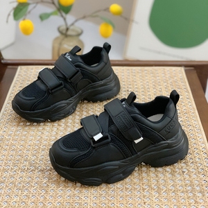 魔术贴黑色老爹鞋女2023秋季新款厚底圆头系带轻便透气运动休闲鞋