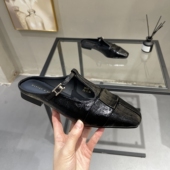 复古平跟一脚蹬懒人拖鞋 女2026春夏新款 方头玛丽珍包头半拖鞋 法式