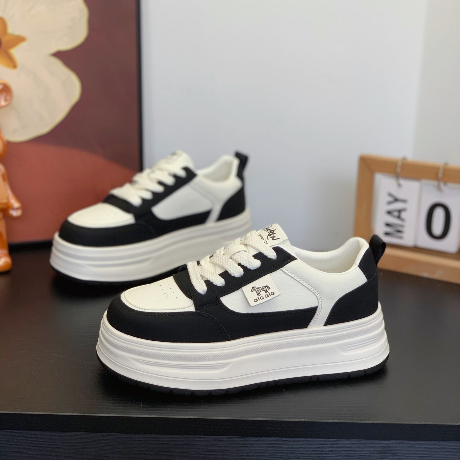 真皮小白鞋女ins潮2026春季新款厚底黑白熊猫鞋百搭休闲运动板鞋,女鞋,时尚休闲鞋,淘宝优惠券,粉丝福利购,淘宝优惠卷