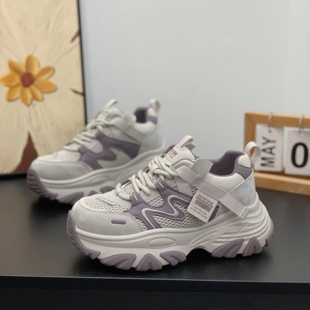 松糕厚底6CM做旧擦色真皮老爹鞋 新款 百搭运动鞋 小个子女2026春季