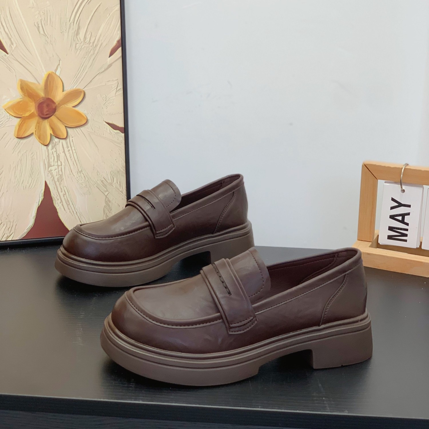 简约高级软面软底显脚小乐福鞋