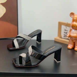 外穿一字带高跟鞋 仙女风7CM粗跟凉拖鞋 时尚 新款 小个子女2026夏季