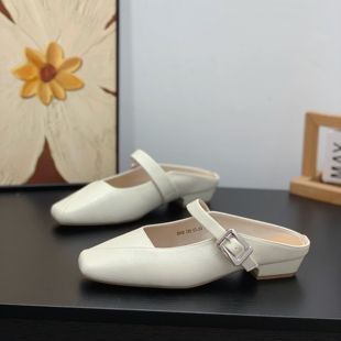 温柔晚晚风玛丽珍半拖鞋女2026夏季新款方头显脚小时尚粗跟包头拖