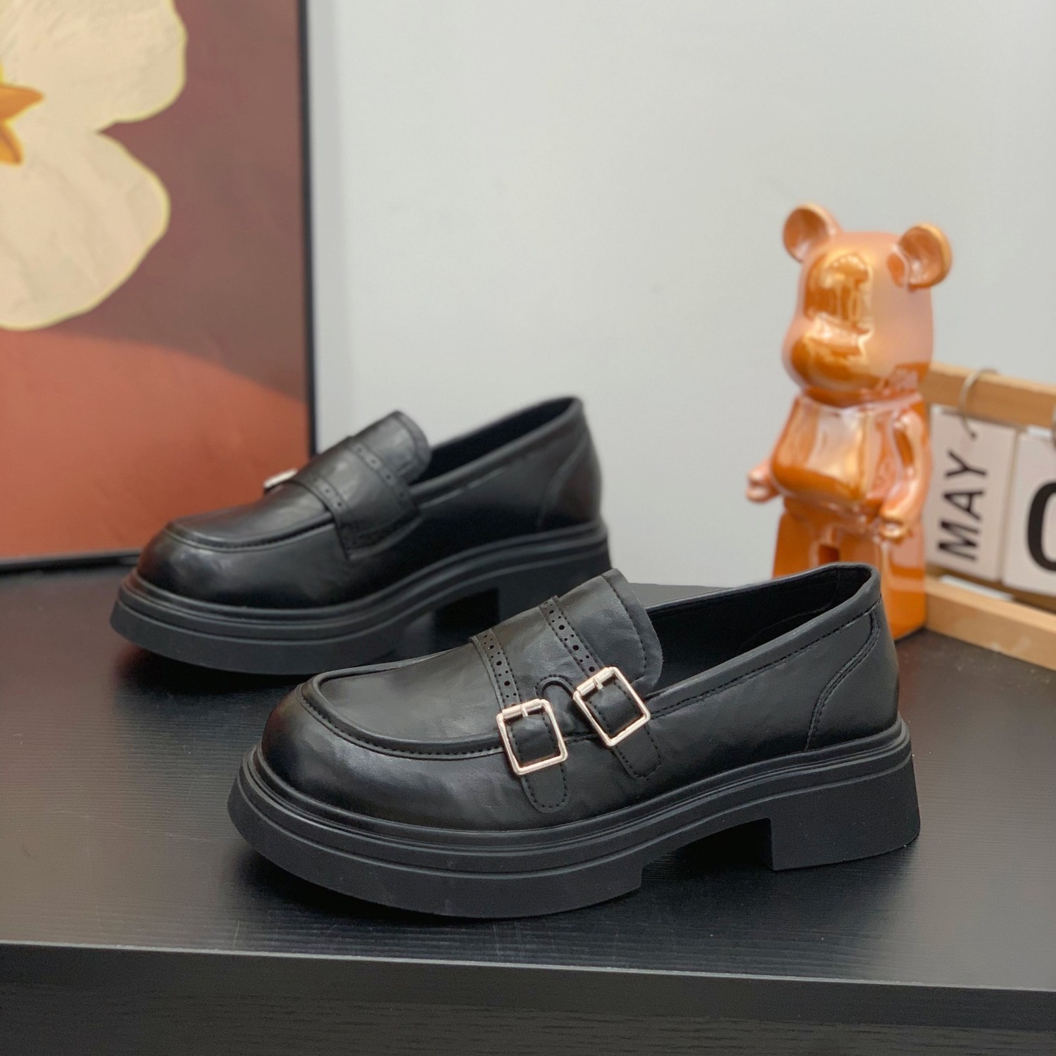 厚底增高英伦风乐福鞋女2026春季新款显脚小一脚蹬JK鞋黑色小皮鞋,女鞋,乐福鞋（豆豆鞋）,淘宝优惠券,粉丝福利购,淘宝优惠卷