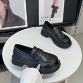 简约黑色厚底一脚蹬英伦风单鞋 百搭舒适休闲乐福鞋 女2025秋季 新款