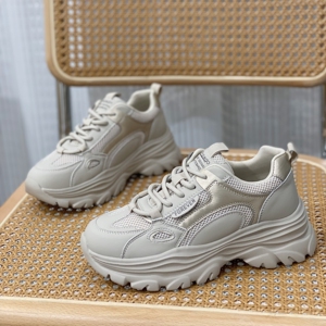 真皮老爹鞋女2023年秋季新款炸街显脚小百搭休闲运动鞋厚底跑步鞋