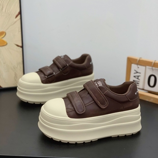 2025秋冬美拉德厚底松糕鞋小个子女增高6CM丑萌大头魔术贴板鞋子