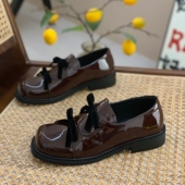 漆皮平底一脚蹬黑色复古小皮鞋 显脚小英伦风乐福鞋 女2025春秋新款