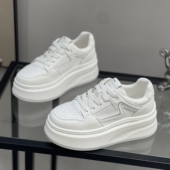 真皮小白鞋 小个子增高6cm松糕板鞋 女2025夏季 新透气镂空网休闲鞋