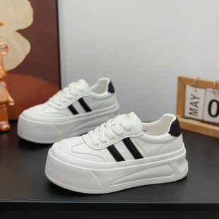 小个子增高5cm厚底真皮小白鞋女款2026春季新款百搭休闲运动板鞋