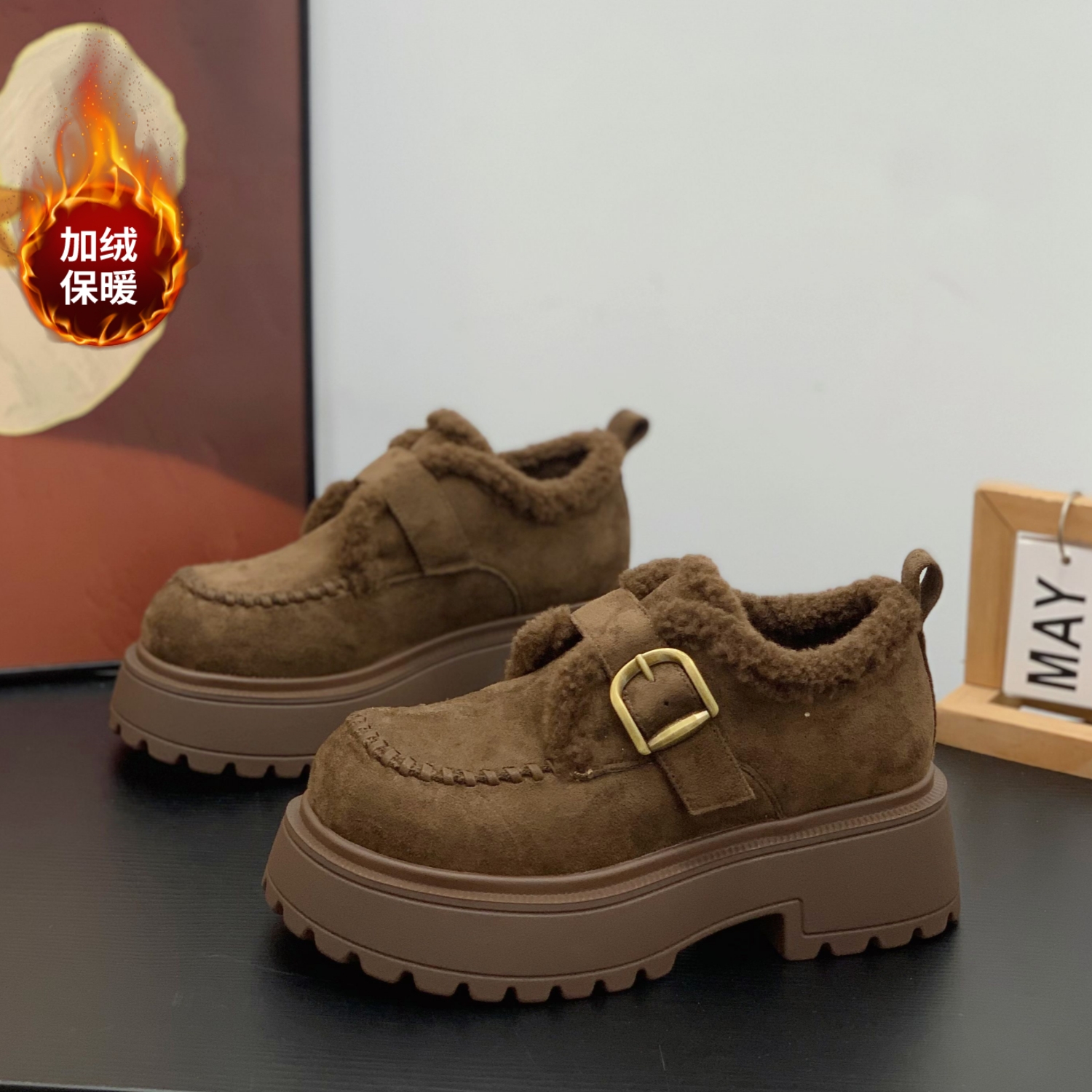 复古绒面时尚百搭潮流高级感棉鞋