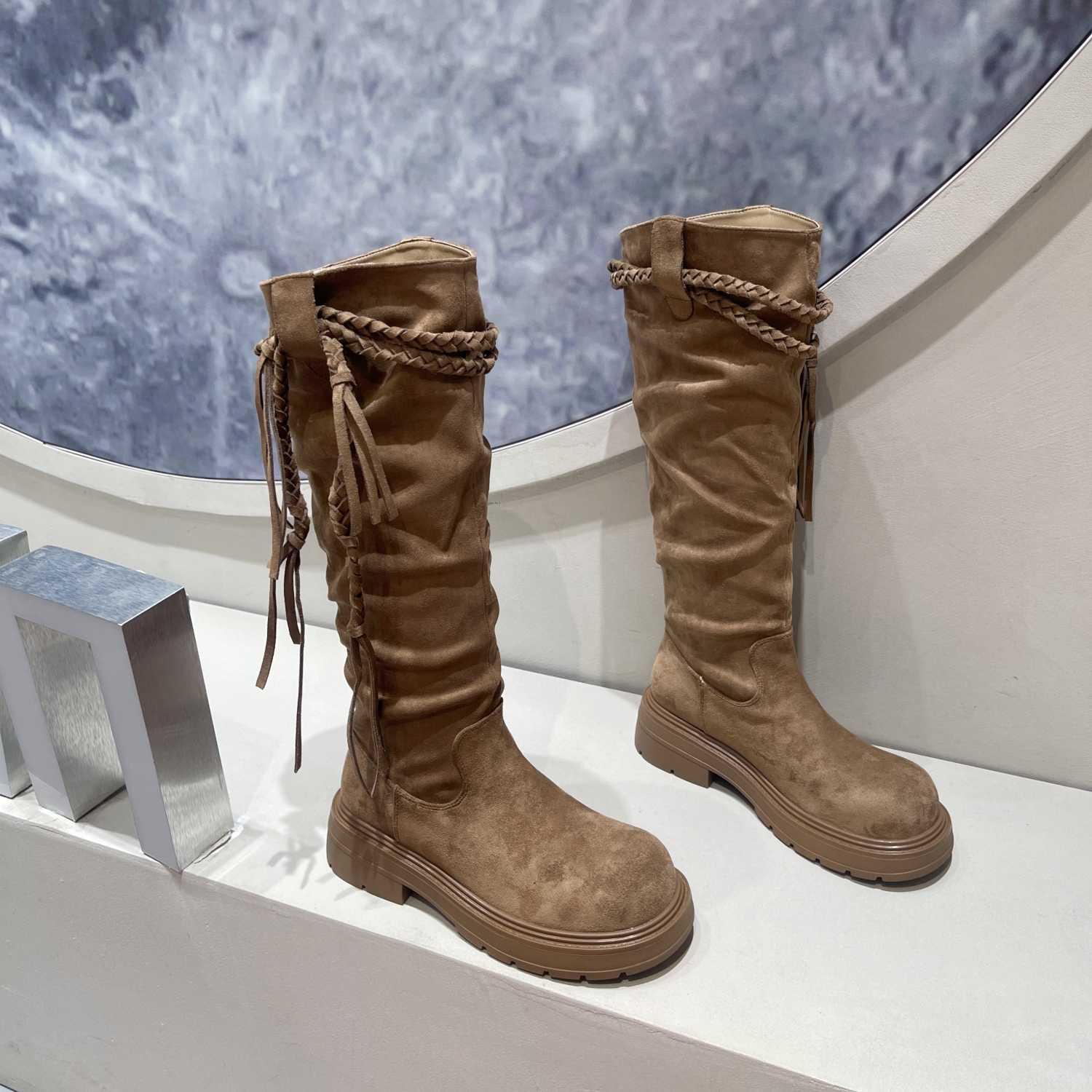 复古废土风流苏长靴不过膝长筒靴