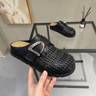 内增高编织镂空包头拖鞋女夏外穿2026新款英伦风透气魔术贴半拖鞋