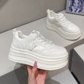 女2026春季 新款 真皮松糕板鞋 增高6CM小个子真皮小白鞋 运动休闲鞋