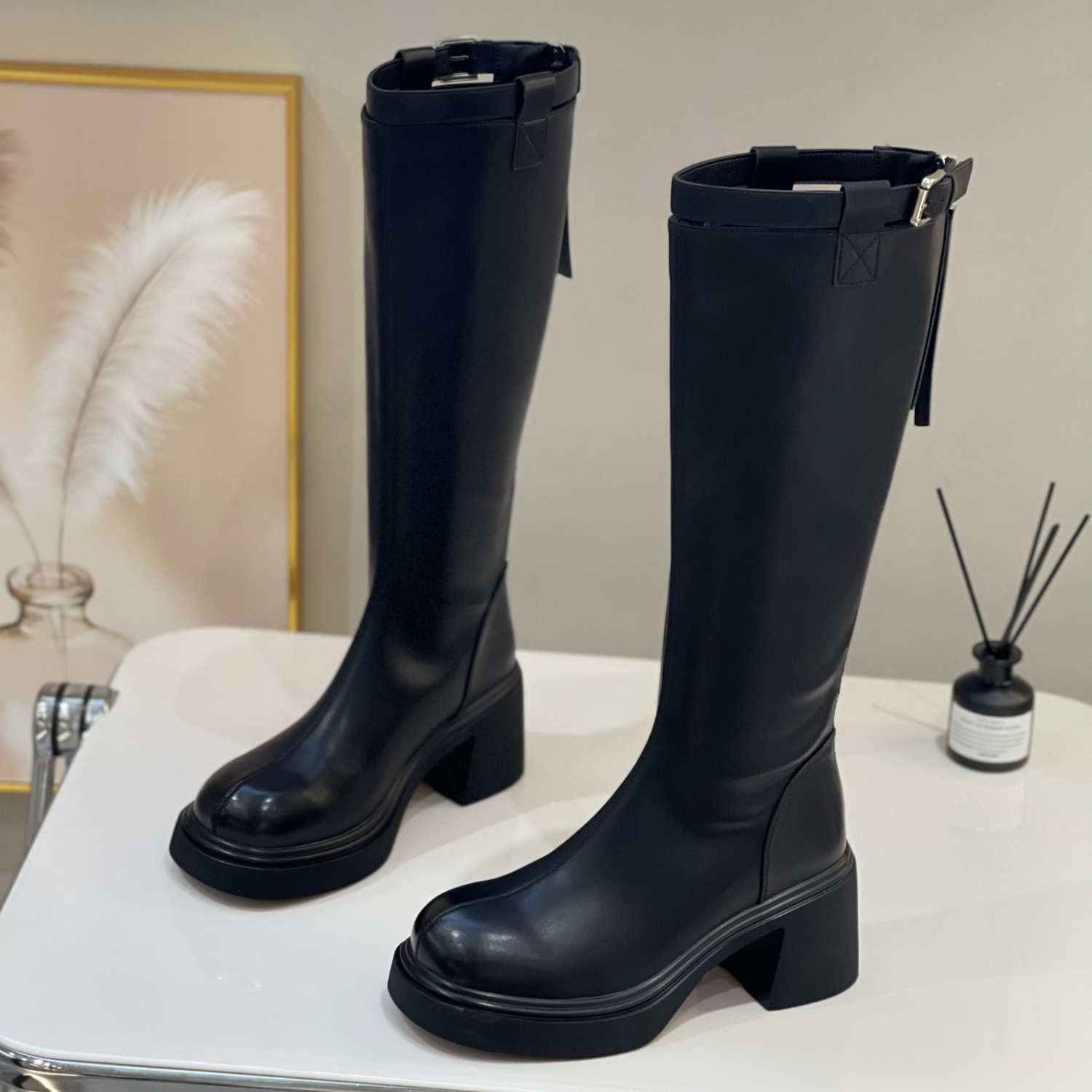 显脚小显腿直长筒靴不过膝长靴