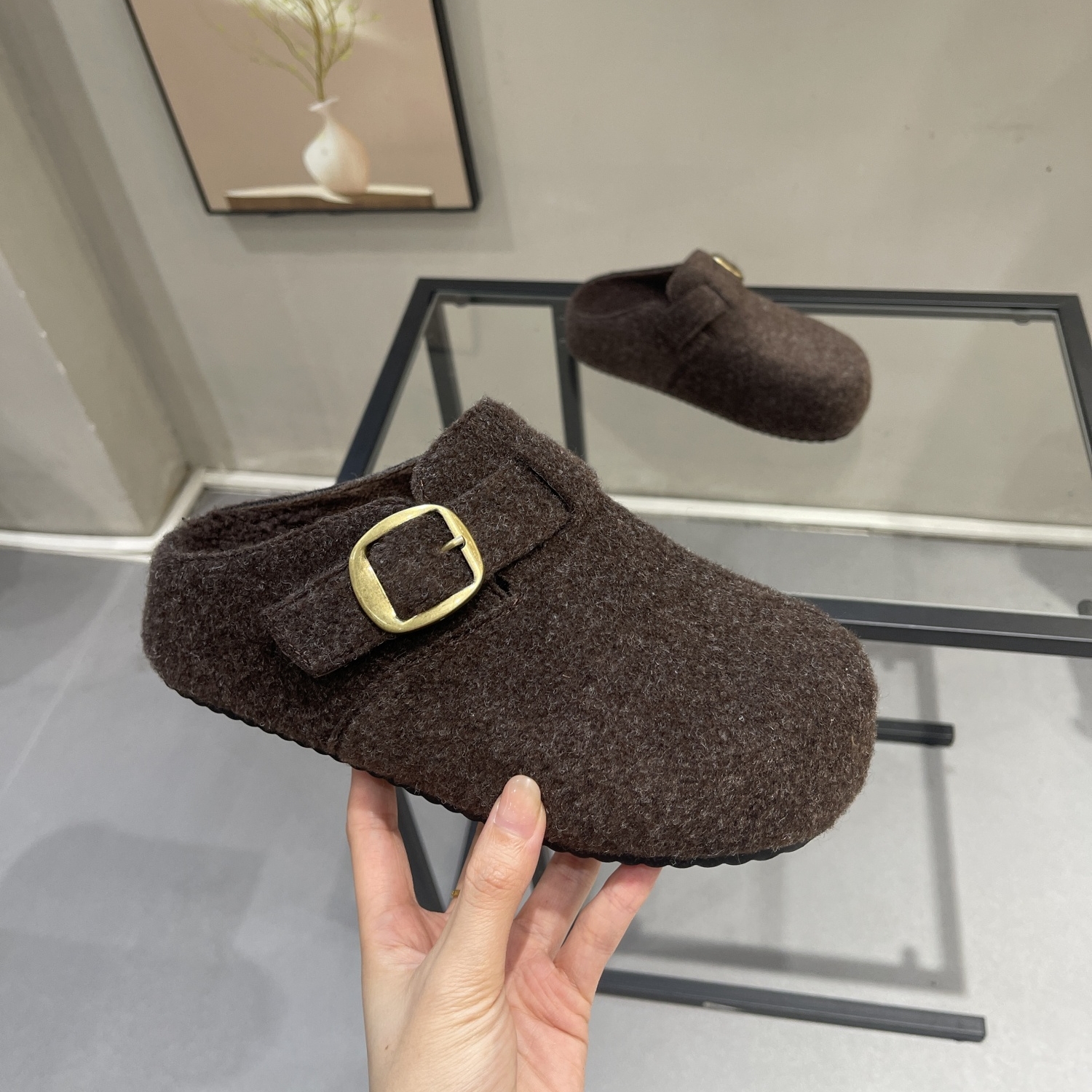 配裙子内增高加绒保暖勃肯半拖鞋