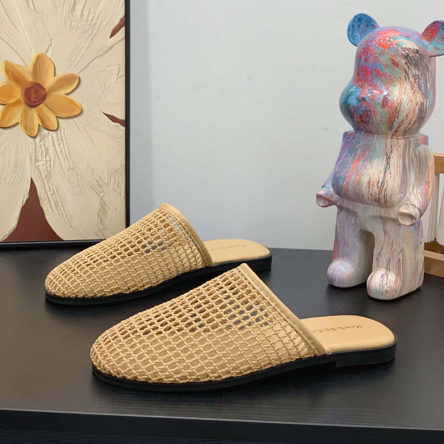 法式编织镂空罗马包头半拖鞋女夏外穿2026新款平底一脚蹬懒人凉拖