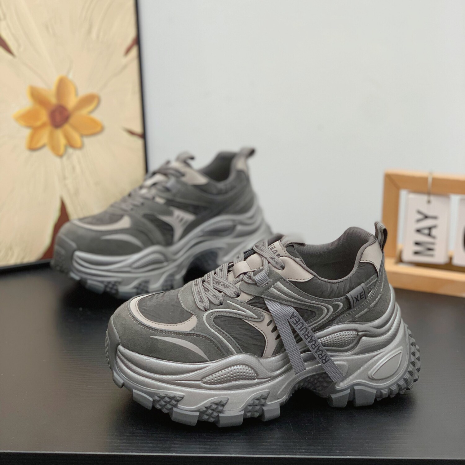 复古高级感厚底增高6CM真皮老爹鞋女2026年春秋新款小个子运动鞋