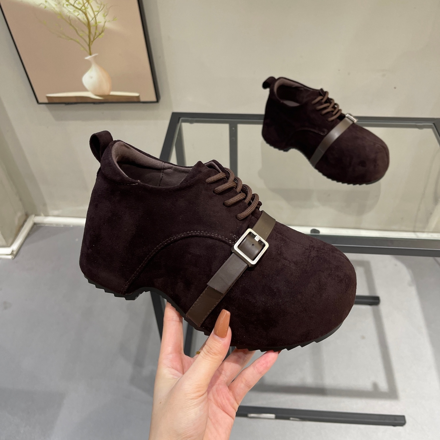 小个子轻便复古内增高大头勃肯鞋