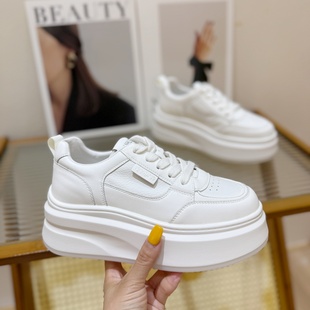 百搭系带简约学院风板鞋 新款 女2025秋季 小个子6CM增高厚底小白鞋
