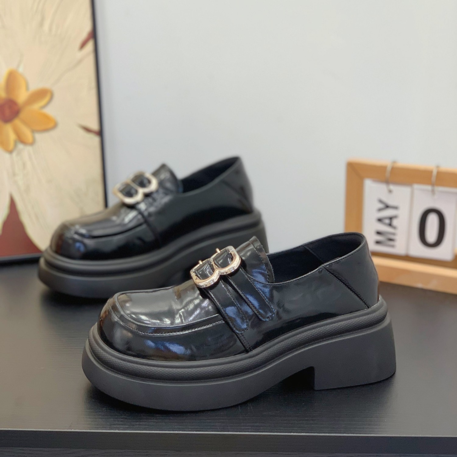 大头显腿细增高显瘦显腿长乐福鞋