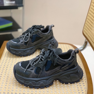 做旧擦色复古炸街厚底老爹鞋 小个子女2025秋冬超火潮流百搭运动鞋